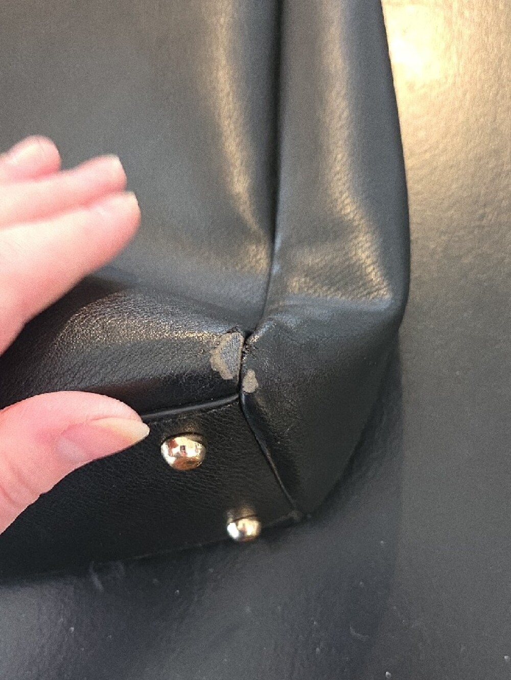 Luella Grey Black Leather Shoulder Bag with Gold Ring Accents - Picture 7 of 11